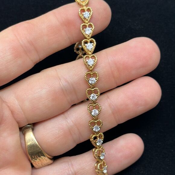 Sterling silver heart with CZ bracelet gold tone 925 - Picture 2 of 3